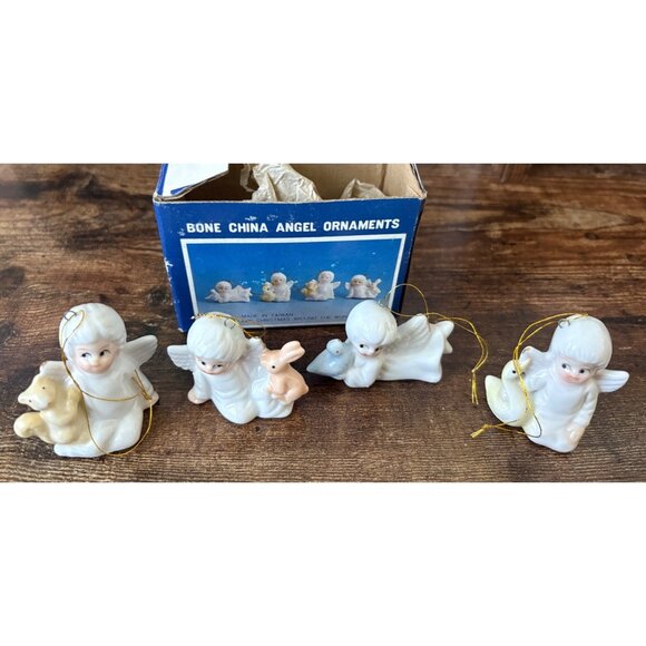 VTG Christmas Around The World Bone China Angel Ornaments Lot of 4 2" Angels #54 - Picture 1 of 7